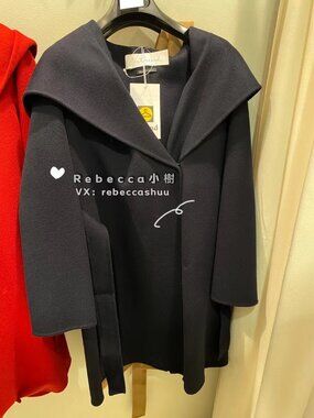 Max Mara Weekend Hooded Belted Wrap Wool Coat – Navy | Intrend Outlet | Size:6